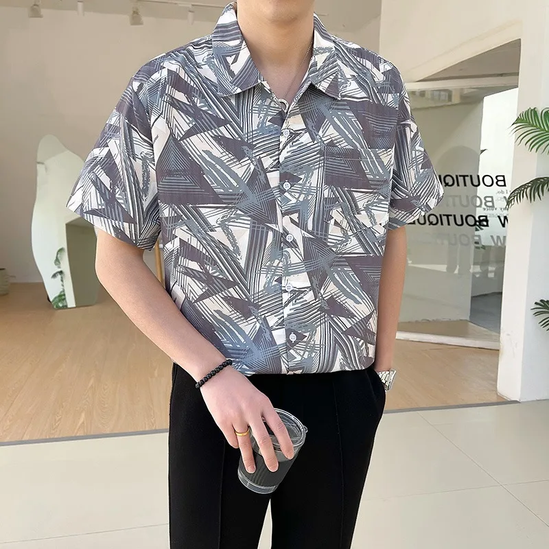 

Artistic Printing V-neck Shirt Men's 2024 Summer Short Sleeve Loose Casual Shirts Social Streetwear Party Show Men Clothing