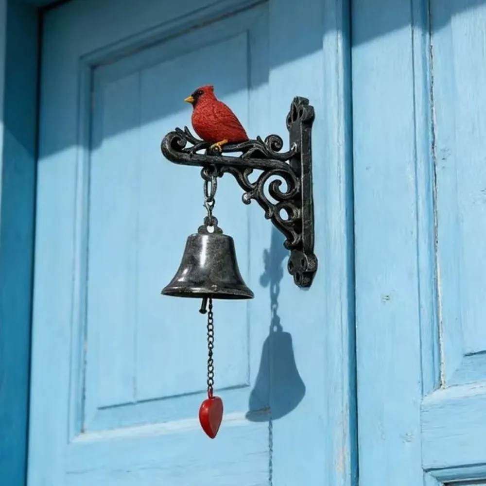 Vintage Design Metal Red Bird Doorbell Sturdy Resin Wall Mounted Doorbell Handmade Weather-proof Cast Iron Bell Entrance Door