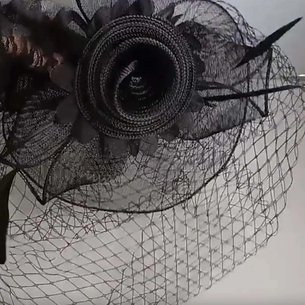 Vintage Feather Mesh Fascinator Hat Bow Elegant Veil Hat Headwear Sweet Hair Hoop Bride Headband Cocktail Party