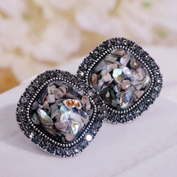 Vintage Antique Silver Color Jewelry Bohemian Ethnic Style Geometric Square Resin Stone Earrings for Women Fashion Jewelry Gifts