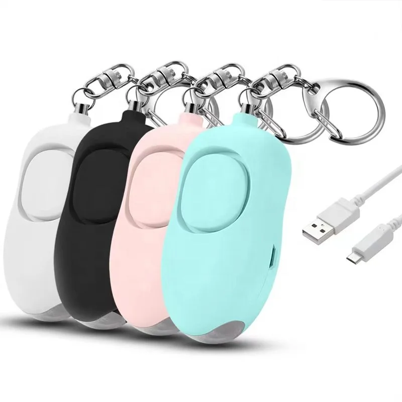 

6Colors Rechargeable Personal Alarm 140db Wolf Protector Strong Light Flashlight LED Light Women Self Defense Keychain Security