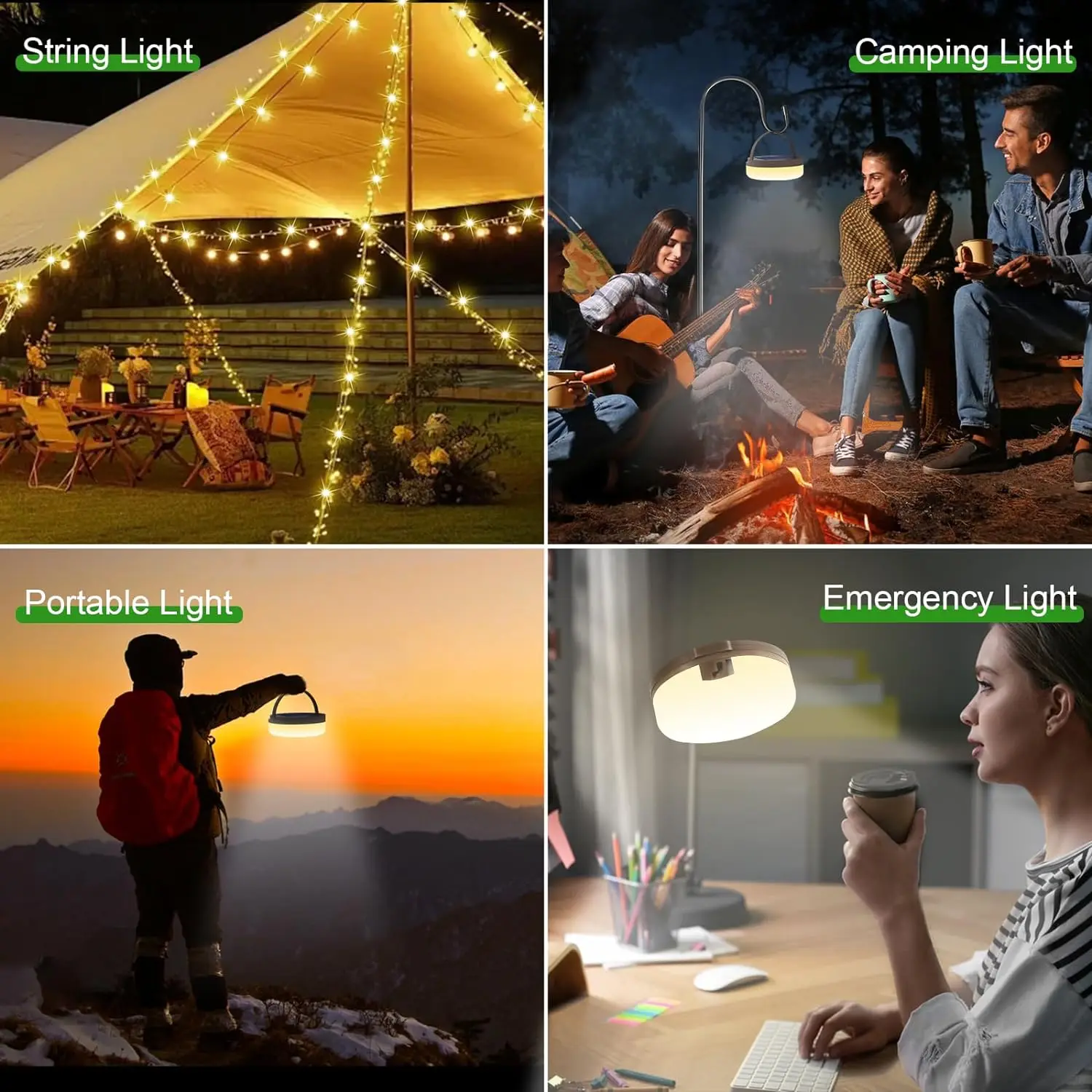 Solar LED String Lights IP65 Outdoor Garden Fairy Light 3 in 1 Camping String Lights with 5 Modes Solar/USB  Powered Tent Light