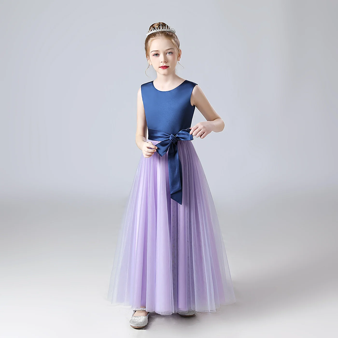 YZYGirls Birthday Party Gown Backless Bow Tulle 2023 Princess Pageant Ball Gown Flower Girl Dress Junior Bridesmaid