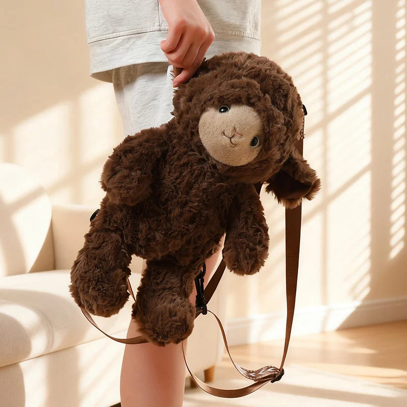 Cute Curly Lamb Plush Backpack Soft Sheep Stuffed Doll Adjustable Strap  Shoulder Bag Casual Daily Bag Gift Girls