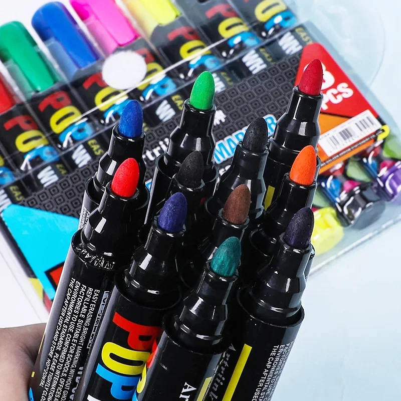 conjunto de caneta pop apagavel whiteboard com grande capacidade pode adicionar tinta pintura de graffiti infantil marcador a base de agua cores 12 cores 01