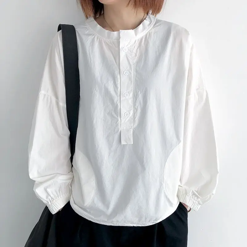 

Retro Long-sleeved Round Neck for Women in Autumn New Fashionable Top Casual Loose Large Size Sleeve Shirt Trendy