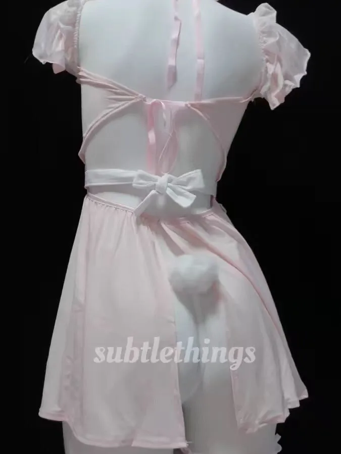 ชุดชั้นในเซ็กซี่ลูกไม้ตาข่าย Sheer หวานแฟชั่นผู้หญิงเกาหลีชุดมินิกระต่ายสาวชุดสีชมพู Elegant DZSB