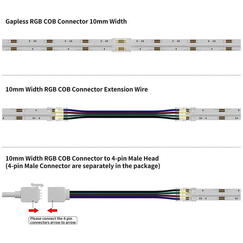 MAKE-1Set 10 مللي متر موصلات ل COB RGB LED قطاع أضواء 4 دبوس المزدوج ينتهي تمديد موصلات إلى 4 دبابيس التوصيل 5.5In تمديد سلك