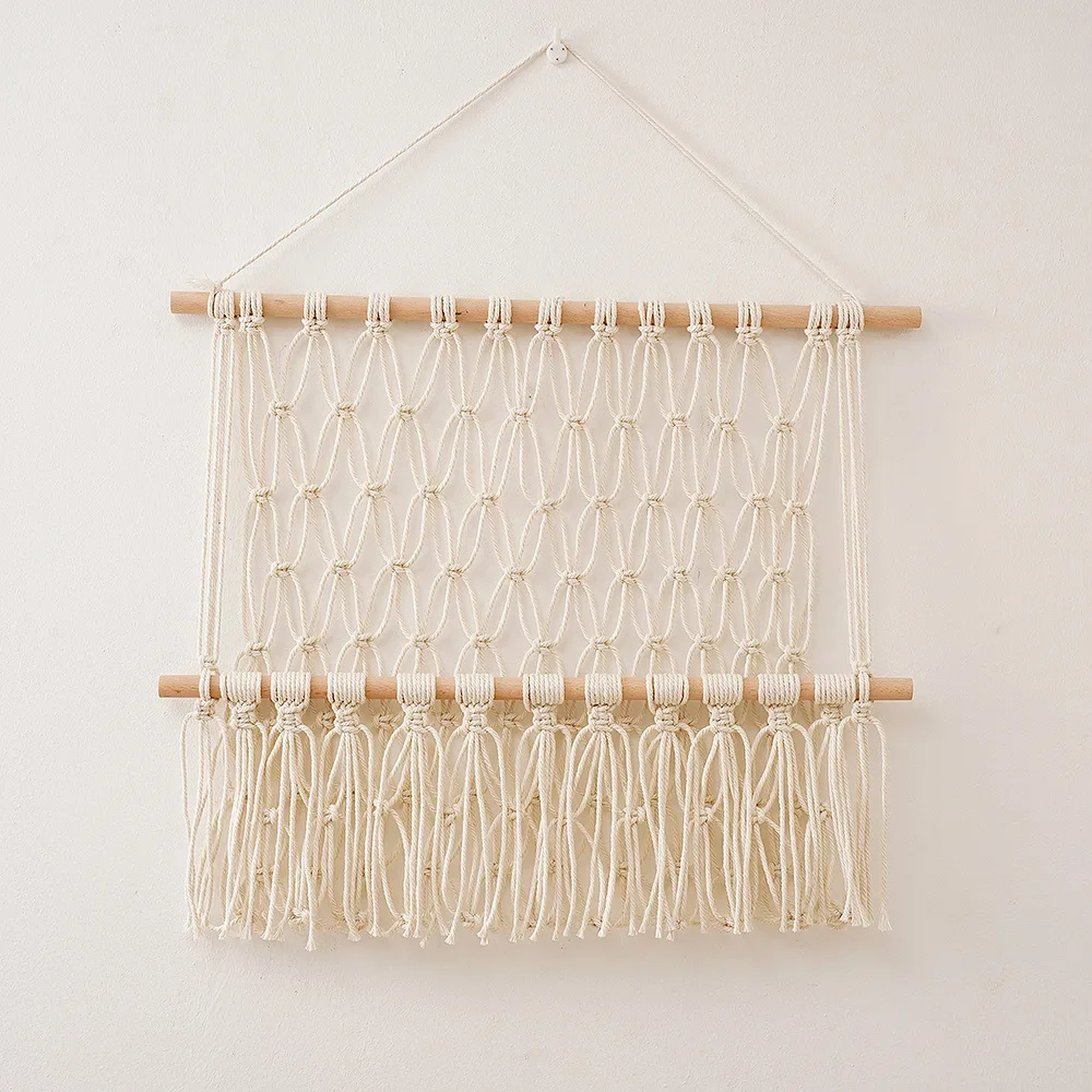 Hamaca nórdica tejida a mano de cuerda de algodón, macramé, muñeca de juguete, almacenamiento de libros, colgante para guardería, sala de juegos, decoración de dormitorio, estante de pared