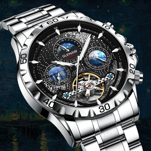 Relojes GLENAW Design para hombre, relojes automáticos de negocios a la moda de lujo de primeras marcas, reloj mecánico resistente al agua para hombre, reloj para hombre