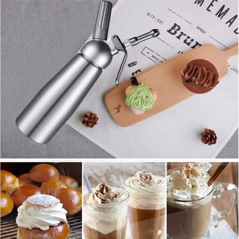 Batidor de crema de aluminio duradero de 500ML de alta calidad, dispensador de crema batida de Metal, herramientas de postre de sifón, buen embalaje