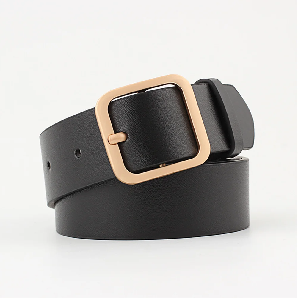 

1pc Women 110Cm X 3.3Cm Adjustable Square Buckle Women Belt Waist Strap For Female Casual Belt Black Gold
