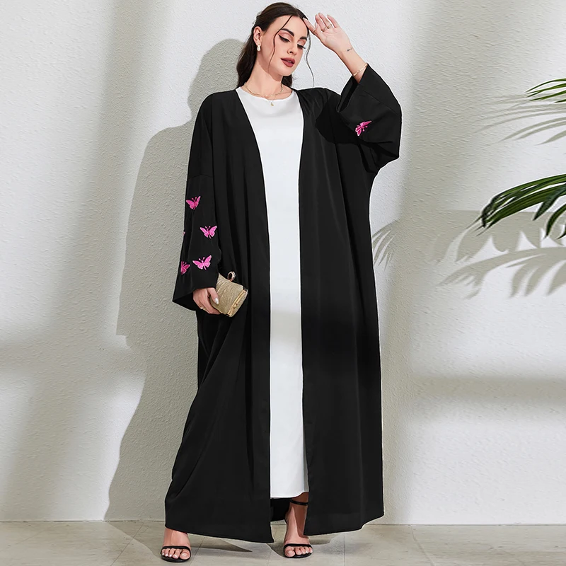 Chic Butterfly Embroidery Abaya for Muslim Women Elegant Party Dresses Middle East Türkiye Dubai Cardigan Kaftan Islam Clothing