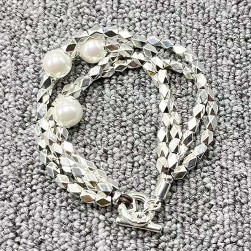 Luxury Hot selling European and American creative fashion electroplating silver S925 four row pearl bracelet exquisite jewelry g