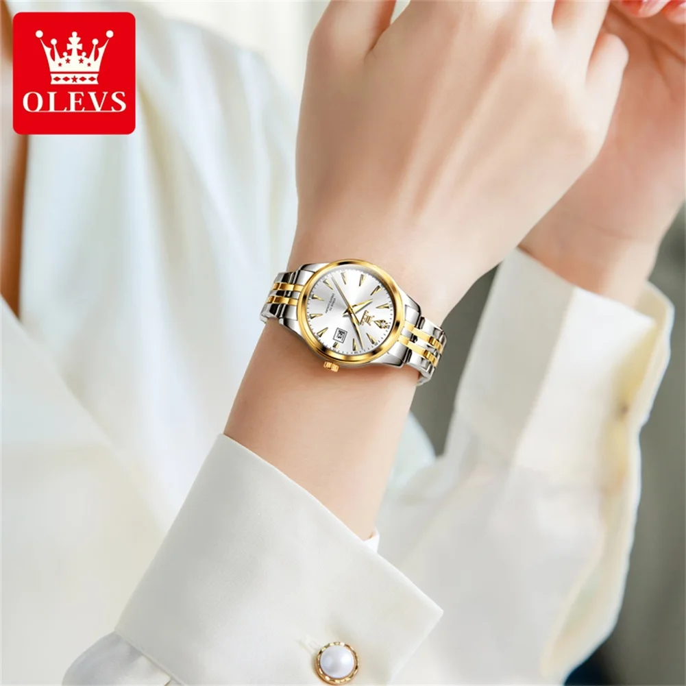 2Pcs/Set OLEVS Business Ladies Bracelet Watches Luxury Waterproof Stainless Steel Auto Date Quartz Wrist Watch for Women 5598