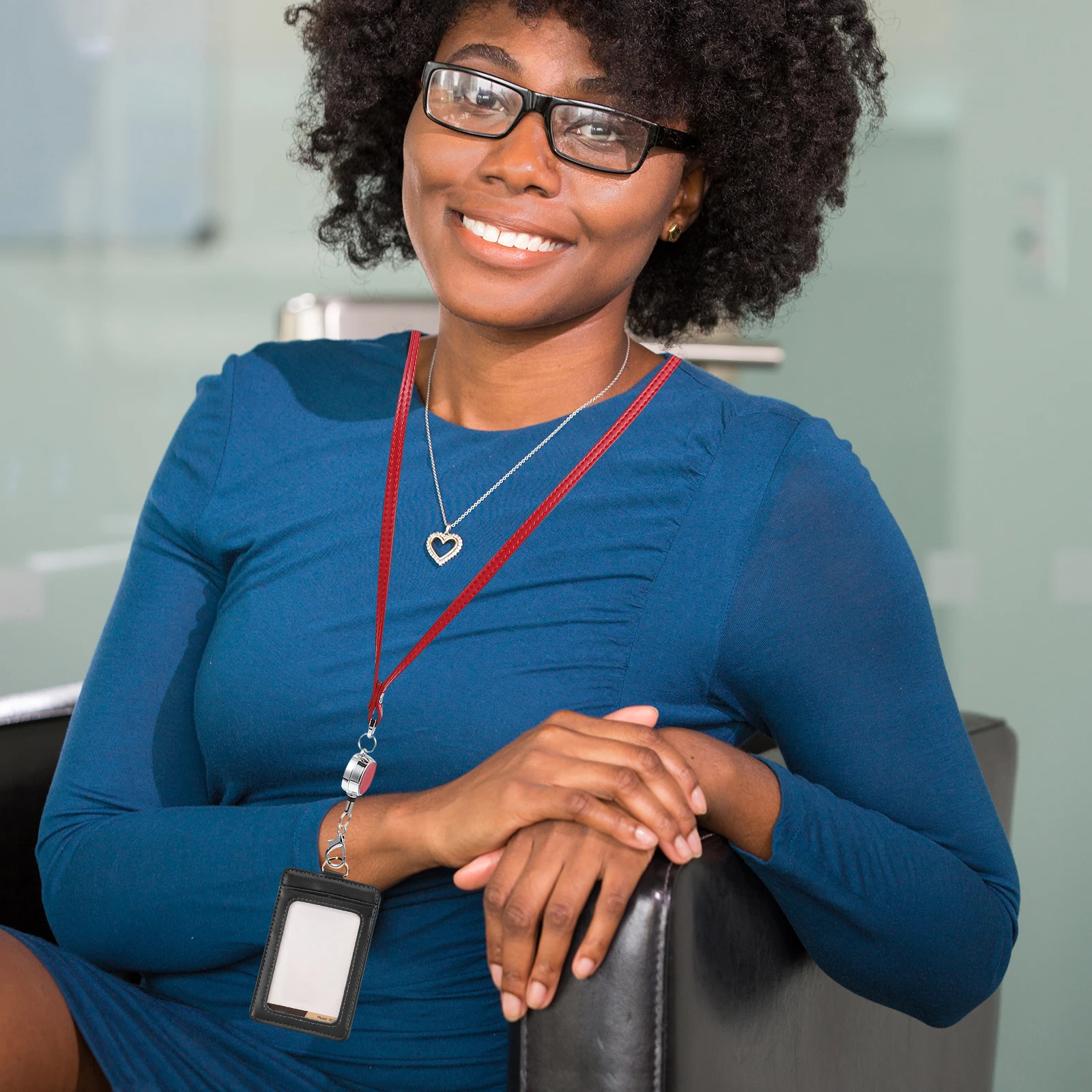 Lanyard ID Badge Holder Neck Strap Work Cards Hanging Ropes PU Material Lost Design Suitable Travel