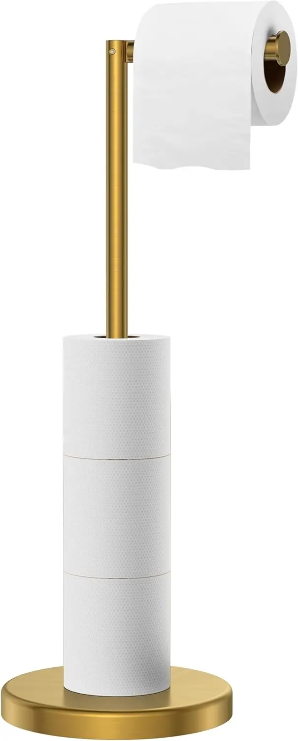 

Modern Freestanding Toilet Paper Holder Stand with Weighted Base, Holds 4 Rolls, Brushed Gold Stainless Steel