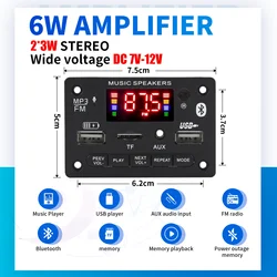 2*3W Class D Stereo Audio Digital Power Amplifier 12V 6W Decoder Board Car MP3 Player USB Record FM AUX Handsfree DIY Control