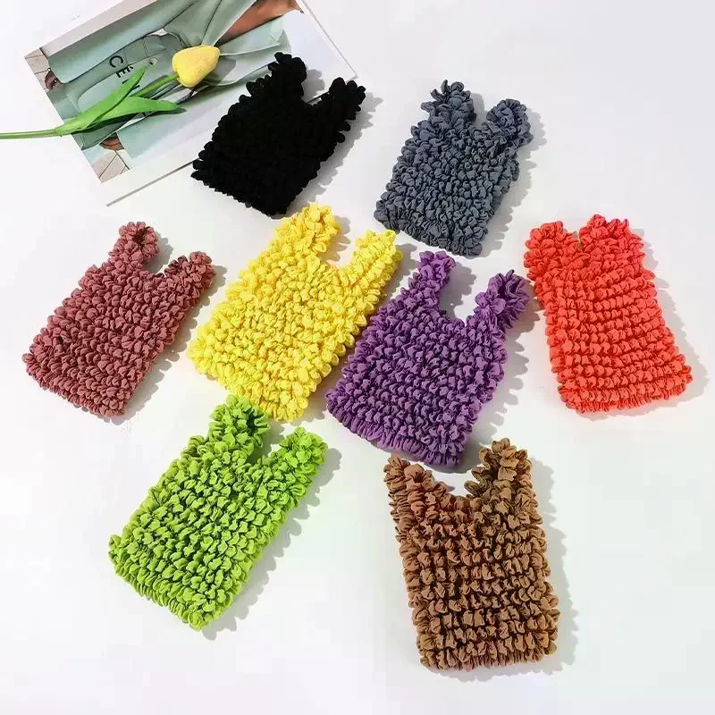 Large Capacity Elastic Bubble Bags Expansion Fold Pleated Flexible Stretch Mini Shopping Bag Portable Handbag Storage Bag