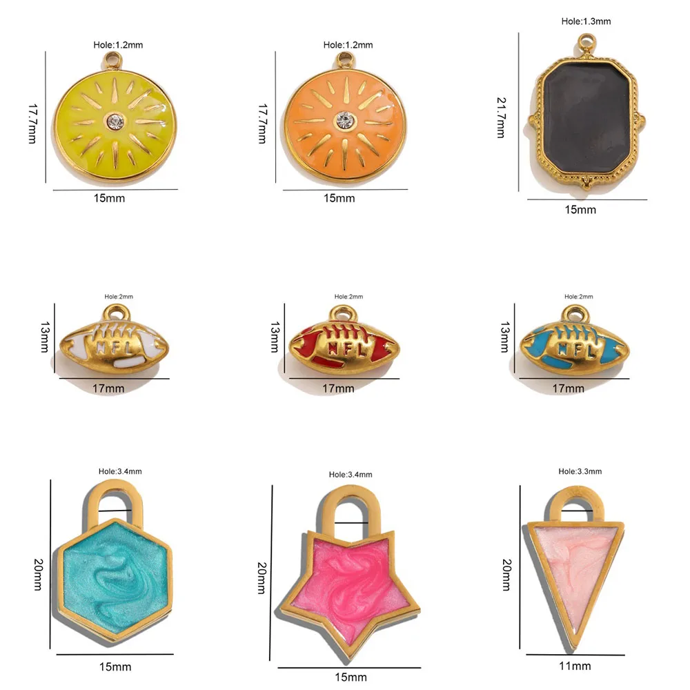 5pcs PVD Gold Stainless Steel Enamel Charms Football Sun Rhinestone Pendants for DIY Earring Jewelry Supplies Wholesale