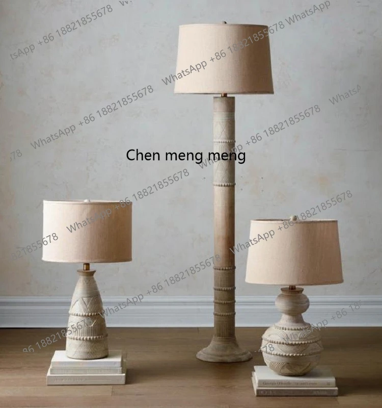 

French country solid wood floor lamp designer carving creative retro homestay living room bedroom model room decorative lamp