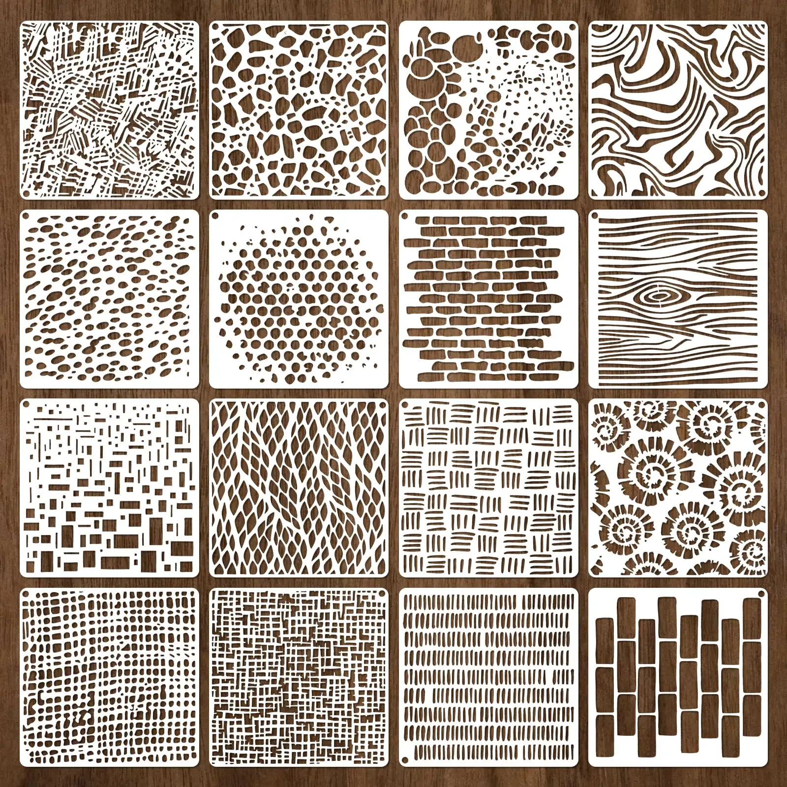 

16 Reusable Craft Stencils, Textured Stencils for Painting, Plastic Background Stencils, Layered Drawing Stencils for Painting on Wooden Furniture, Cardstock, Canvas Paper, and Scrapbooks