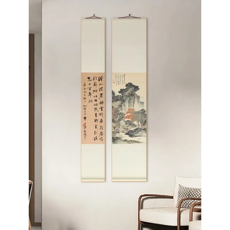 Chinese Style Scroll Hanging Painting Tearoom Study Landscape Calligraphy Living Room Dining Background Wall Decoration Mural