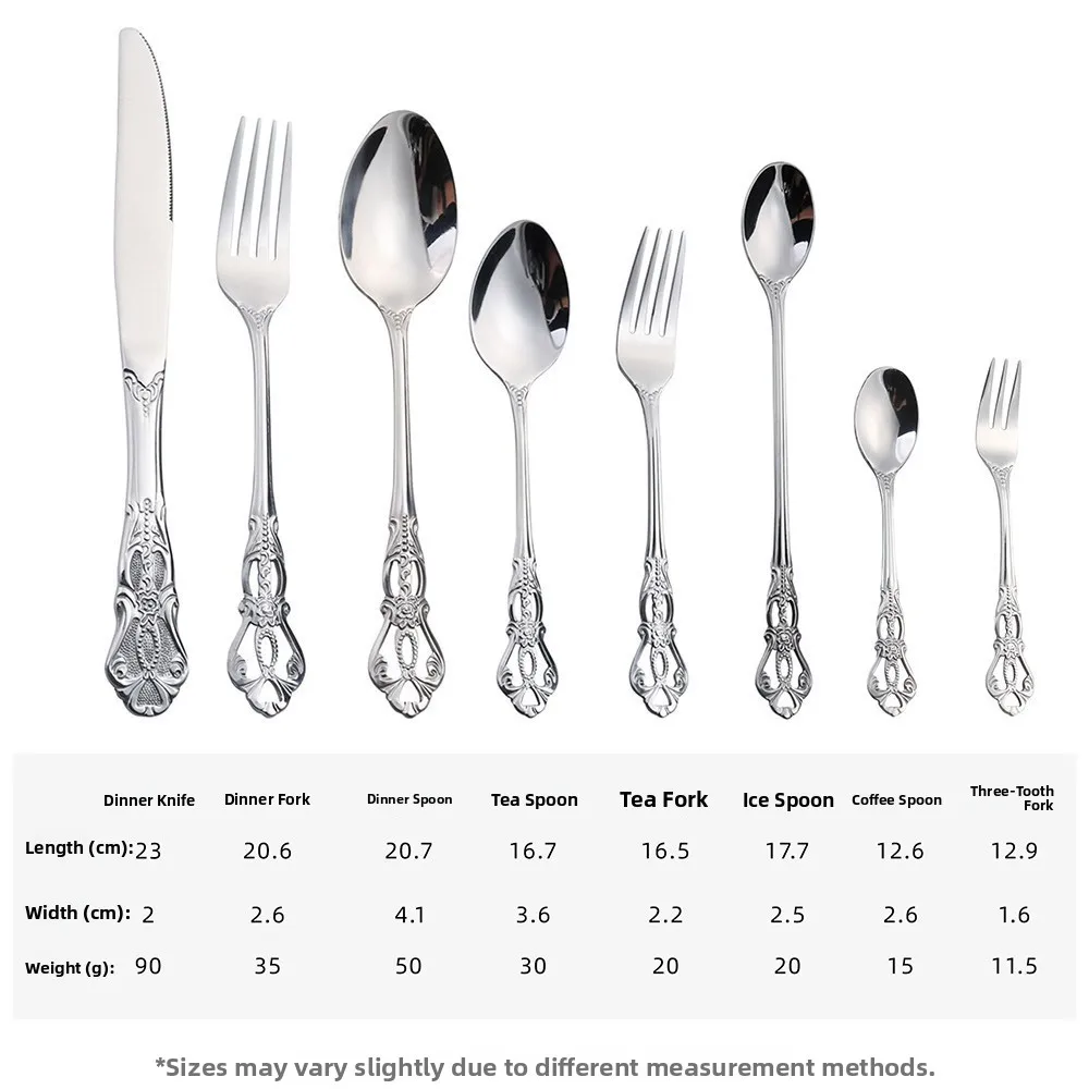 Royal Court Style Stainless Steel Cutlery Set Four-Piece Steak Knife Fork Spoon European Style Embossed Design Ladies T-Shirt view 4