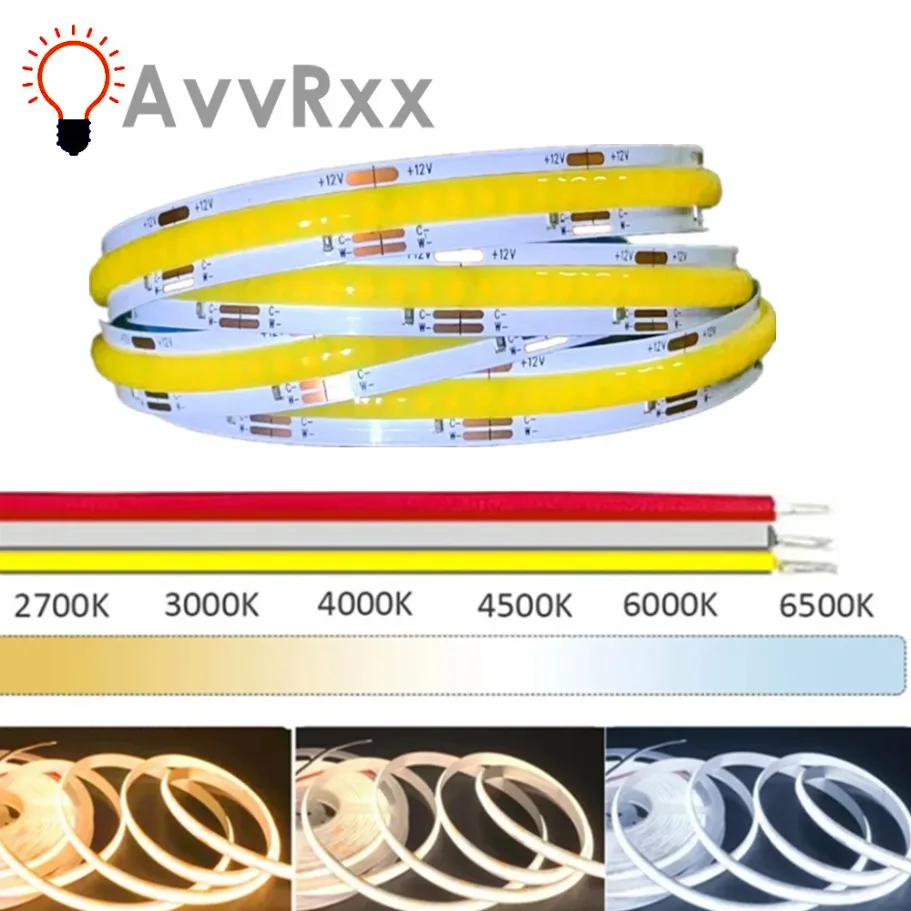 

FCOB CCT LED Light Strip 608 LEDs High Density Flexible FOB COB 10mm Led Lights DC12V/24V RA90 2700K to 6000K Linear Dimmable