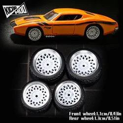Kicarmod 1/64 Model Car ABS Wheels with Rubber Tire Metal Rims Front Small Rear Large Refitting Parts For Model Car Hot Wheels