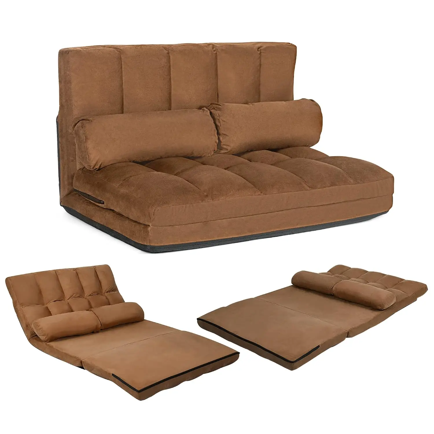 Adjustable Floor Sofa Bed, Foldable Lazy Sofa Sleeper Bed with 6 Position Backrest & 2 Pillows, Convertible Futon, Customized