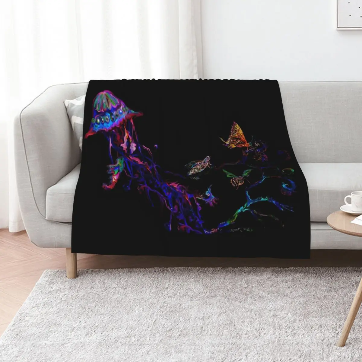 Jellyfish and insects Throw Blanket valentine gift ideas Heavy Bed linens Moving Retros Thermal Blankets