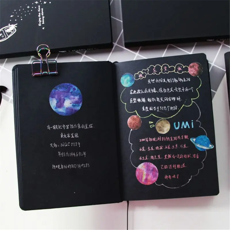 Hardcover Notebook DIY Scrapbook Sketchbook Personal Diary 100 Sheet Black Papers A5/A6 Journal Notepad for Student Kid