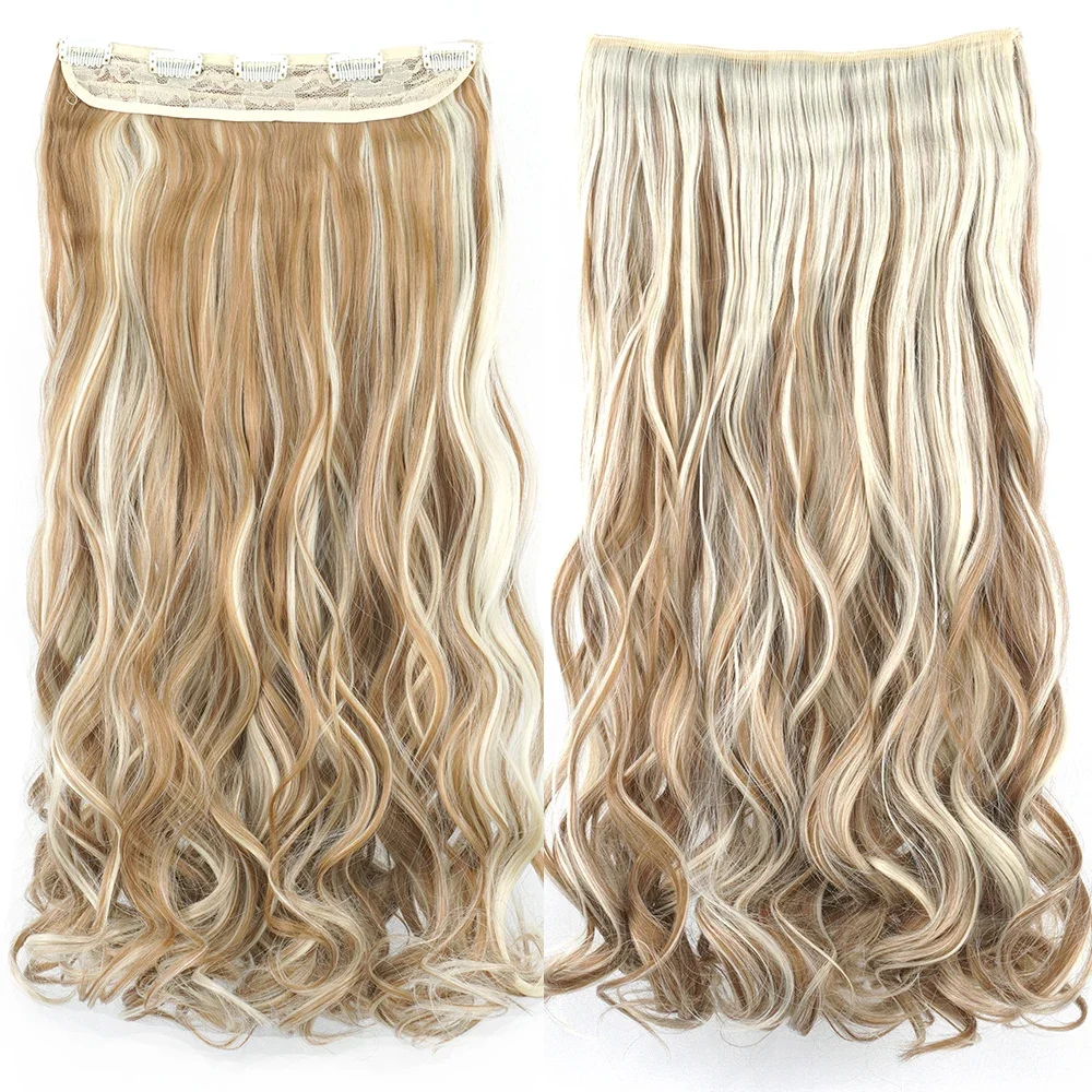 28 Inches Long Curly Synthetic Hair Brown Clip In Hair Extensions Fake Hair Clip Ins One Piece Hairpieces Postiche