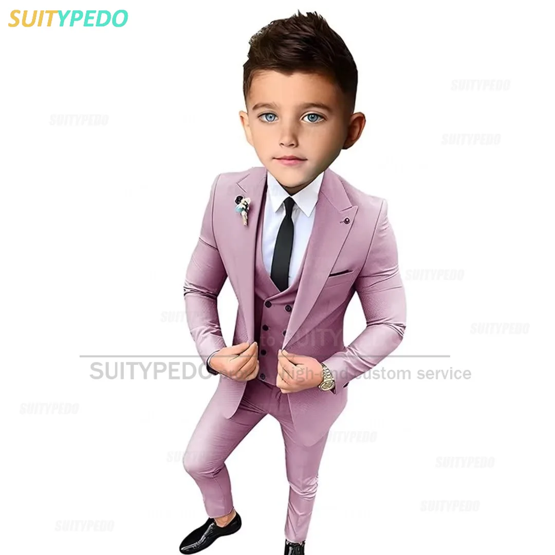 2025 New Fashion Boys Handsome Suit Set Tailor-made Formal Blazer Vest Pants 3 Pieces Kid Outfit For School Party Activities