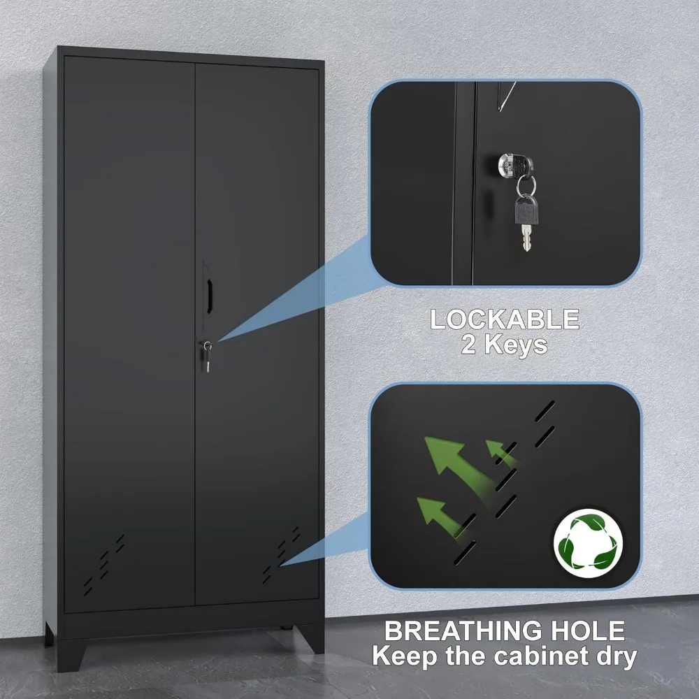 ตู้เก็บของเหล็กแข็งแรง ขนาด 61 นิ้ว สำหรับจัดเก็บในโรงรถ พร้อมราวแขวน ที่เก็บไม้กวาด ตู้เก็บของในห้องน้ำแบบตั้งพื้น