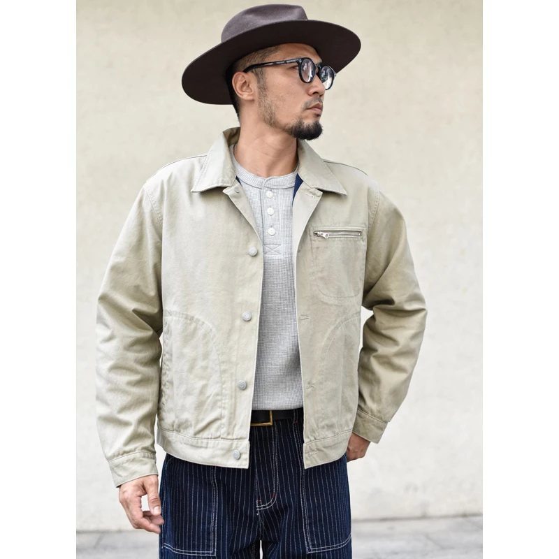 

Canvas Jaet for Men Retro Workwear American Driver Sle Long Sve Stand Fit Youth Faion Spring Autumn Winter Coat