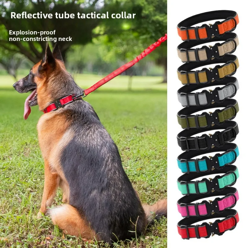 

Pet Products Outdoor Tactical Dog Collar Metal Buckle Breathability Nylon Collar Medium and Large Dog Training Neck Collar Dog