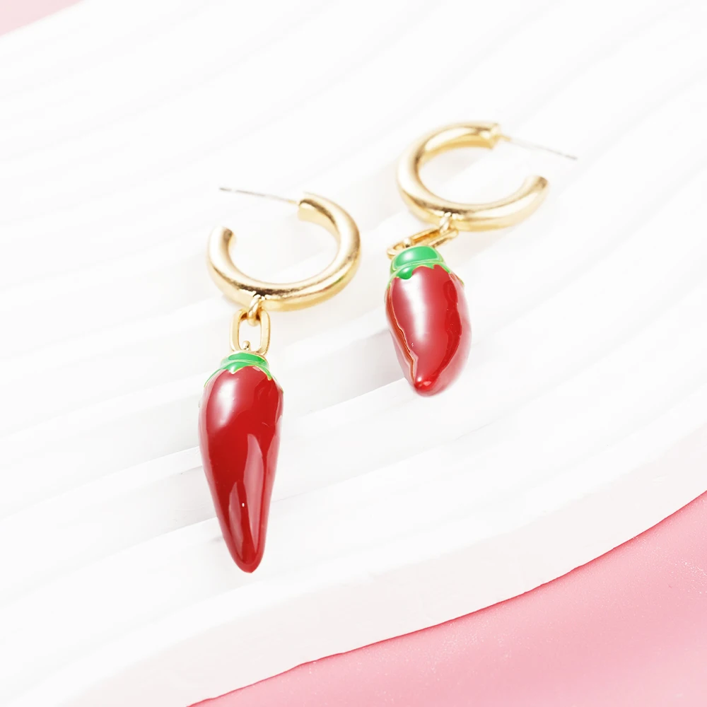 

Cute Smooth Red Pepper Dangle Earrings Heavy Fruit Fashion Women 2024 Trendy Christmas Creative Jewelry Accessories Wholesale