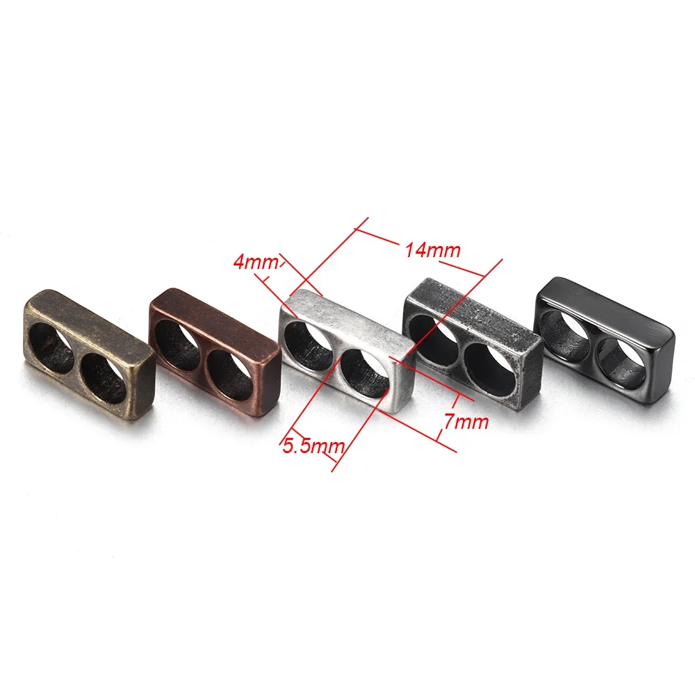 5pcs/lot Stainless Steel Double Hole 5mm Spacer Beads Rectangle Retro Plating for DIY Jewelry Making Vintage Accessories image 2