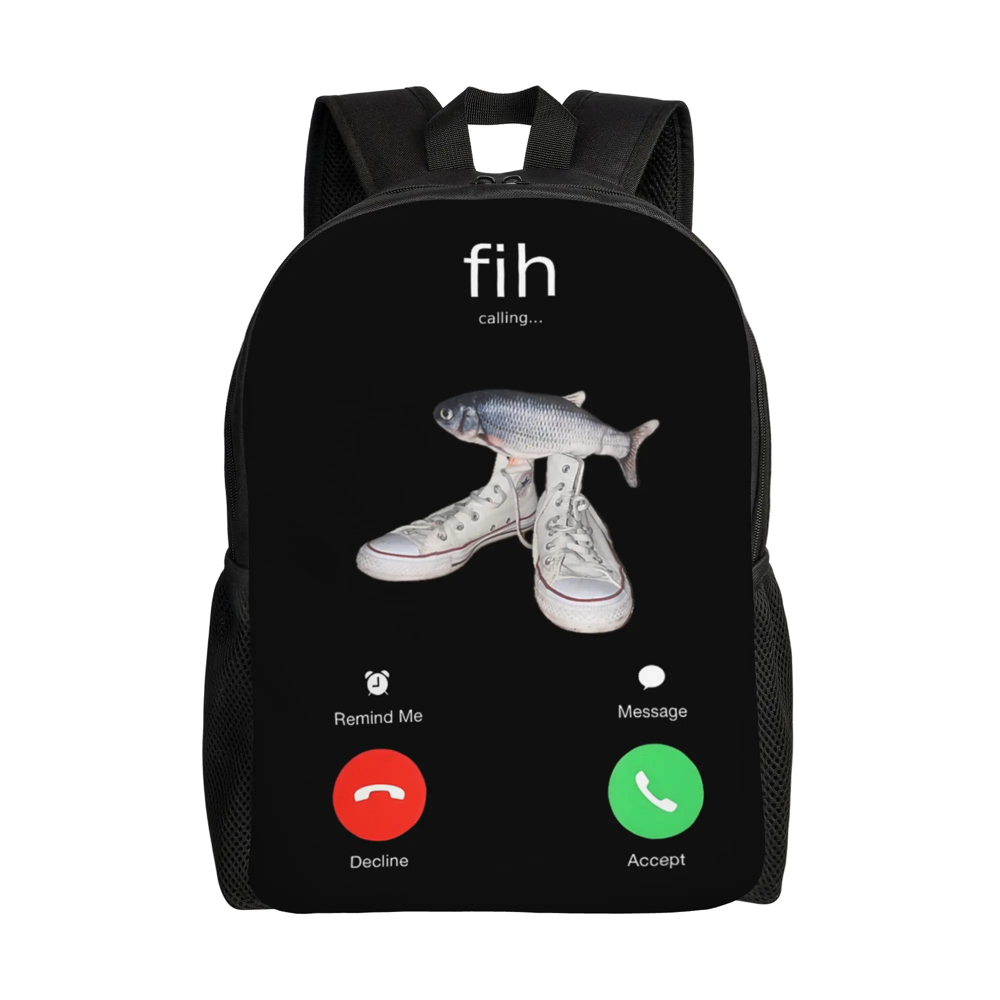 

Рюкзак классического дизайна с принтом «Рыба зовет» и забавным мемом, с карманом, для студентов и деловых людей, унисекс, для ноутбука, из холщовой ткани