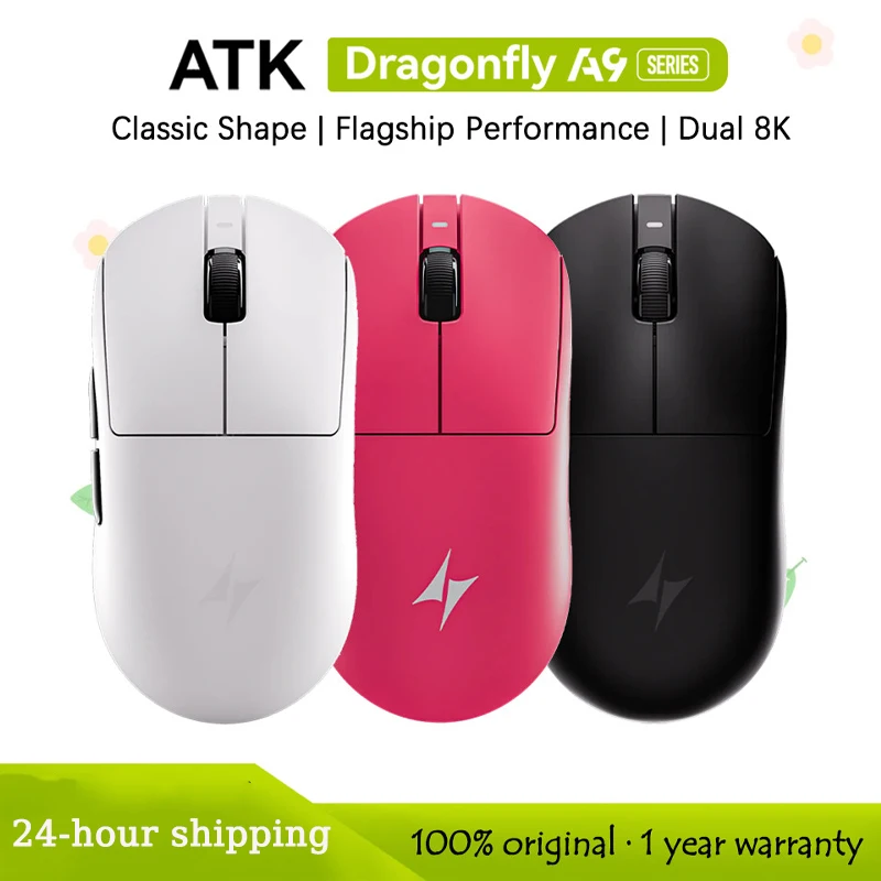 

ATK Dragonfly A9 Ultra Mouse Paw3950 2 режима Беспроводная мышь 8000 Гц Легкие игровые мыши Аксессуары для ПК для FPS Gamer Custom