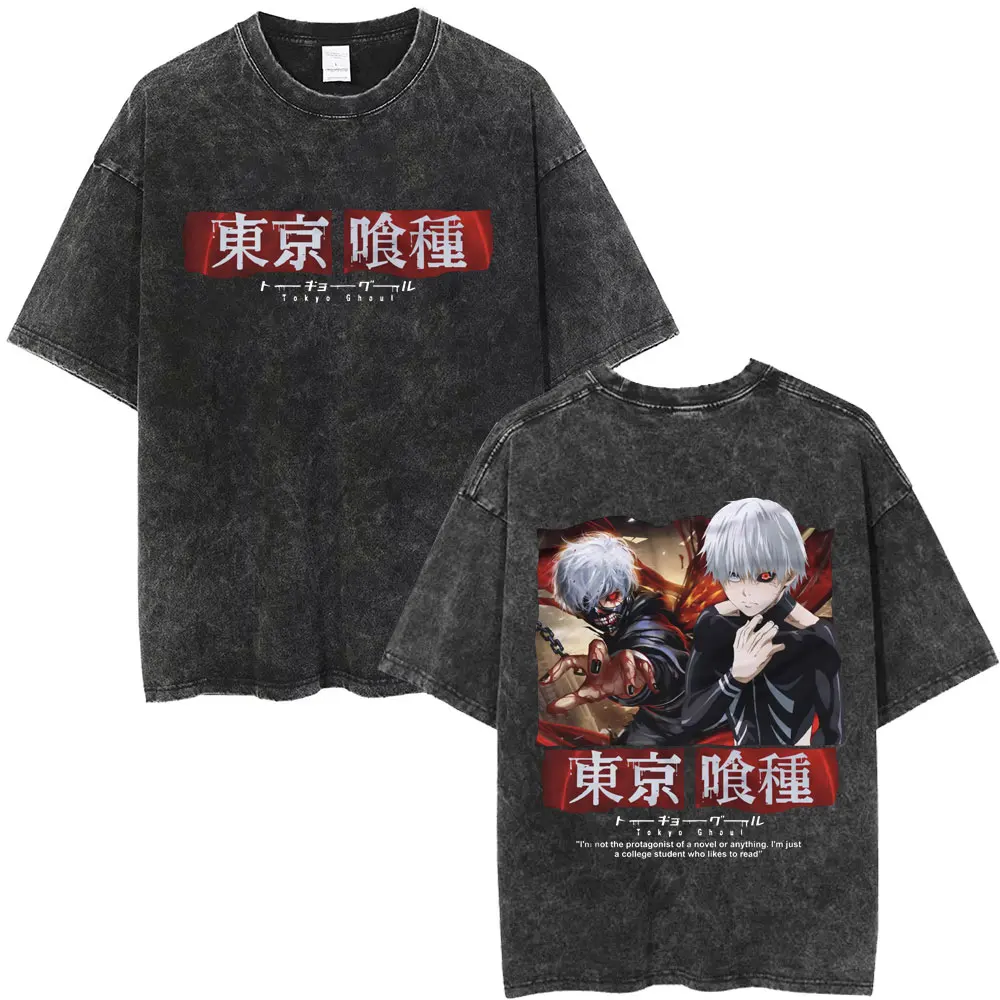 

Washed Vintage Anime Tokyo Ghoul T-shirt Manga Kaneki Ken Graphic T Shirts Men Women Clothing Cartoon Retro Oversized T-shirts
