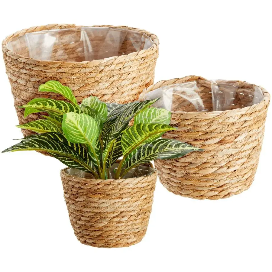 

Seagrass Planter Set with Plastic Lining, 3 Woven Baskets for Plants 3 Sizes