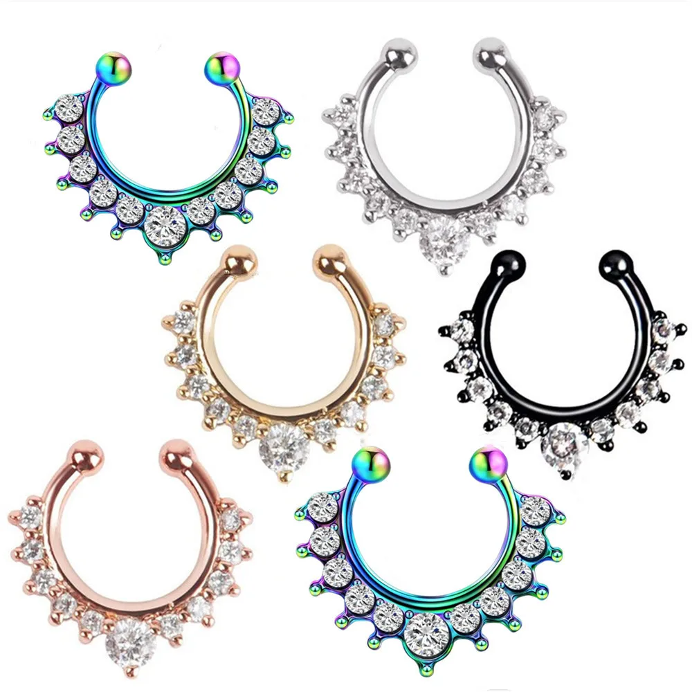 Fake Nose Ring  Septum Ring Fake Nose Hoop Stainless Steel Horseshoe Clip On Nose Septum Ring Non Piercing Clip