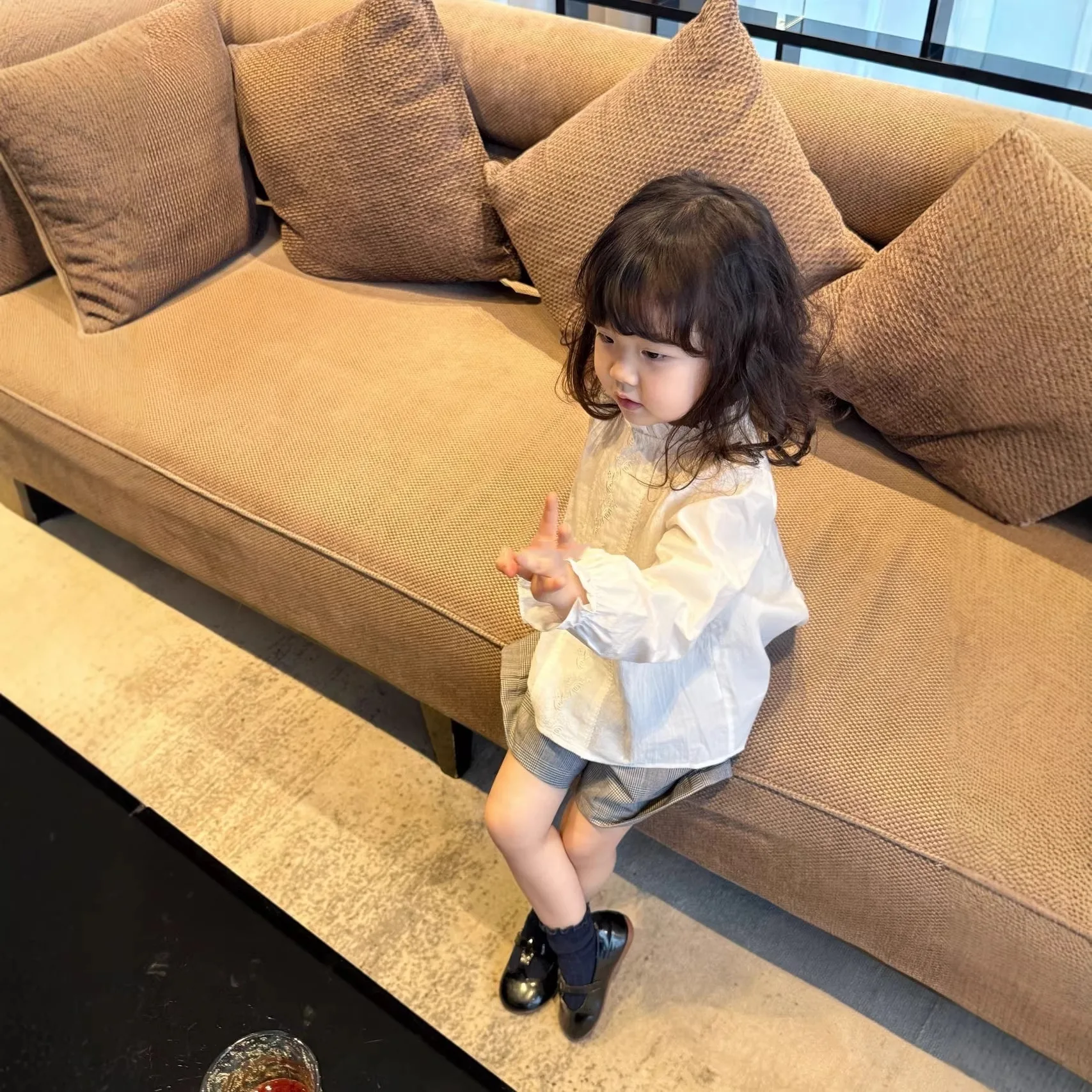 2026 Spring Fashion New Girls White Lace Trim Long Sleeve Shirt Puff Sleeve, Stylish Casual Versatile Top Doll Shirt Trendy