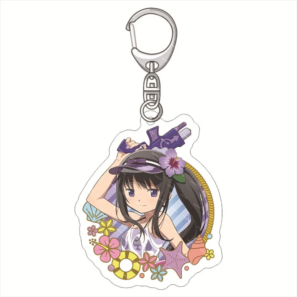 6cm Q Version Anime Keychain Puella Magi Madoka Magica Kaname Madoka Acrylic Keyring strap Figure Hanging Accessories Fans Gifts