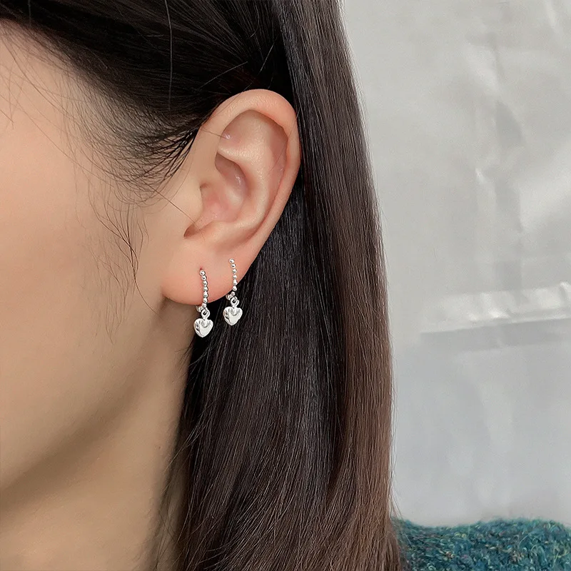 CIAXY Silver Color Cute Peach Heart Pendant Earrings for Women Super Fairy Small Ear Buckle Love Earring Luxury Jewelry