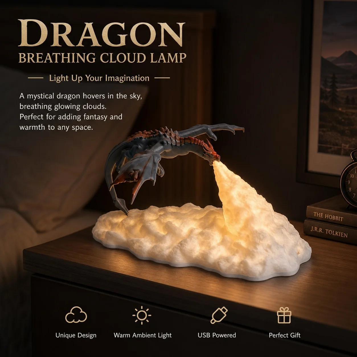 wwppu-3dプリント製ファイヤードラゴンled充電式テーブルランプ、寝室用クリエイティブナイトライト、ギフトに最適