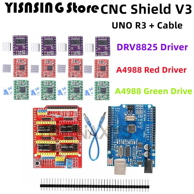 CNC Shield V3 Engraving Machine 3D Printe  4pcs DRV8825 Or A4988 Driver Expansion Board For Arduino   UNO R3 With USB Cable